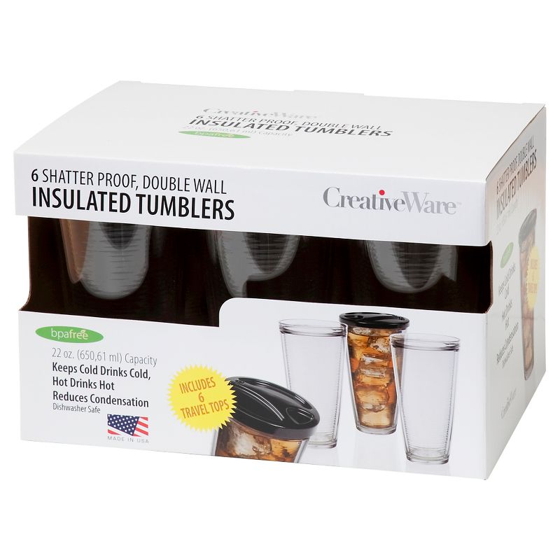 CreativeWare 22oz Acrylic Insulated Tumblers with Lid - Set of 6
