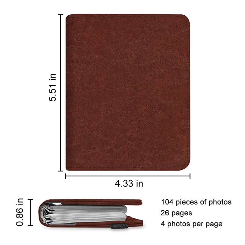 Mini Photo Album for 3Inch Film 104 Pockets Album for Fujifilm Instax Mini 11Mini 9Mini Link PrinterMini LiPlay Canon Ivy CLIQ Polaroid Kodak Instant Print Camera Vintage Brown