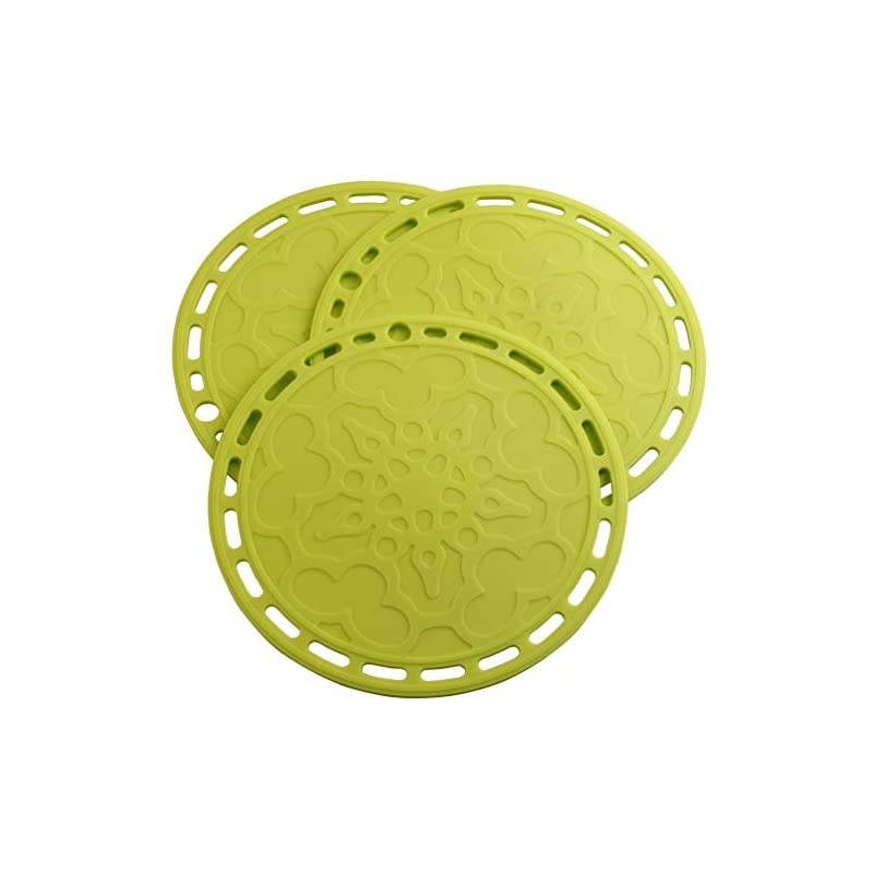 Plus Big Round Silicone PotHolder Hot Pads and Trivets for Hot Dishes and Hot Pots Holder, Hot Mats for Countertops, Tables, Spoon Rest Small Place Mats Set of 3 Color Green