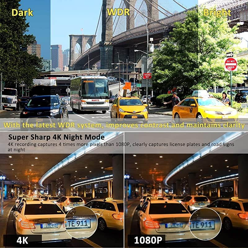 Dual Dash Cam 4K Front and Rear Car Camera 1080P+1080P, 3" OLED Touch Screen WiFi GPS Night Mode 150&deg;, Parking Mode, Time Lapse, WDR, G-Sensor, Loop Recording for Cars, Trucks