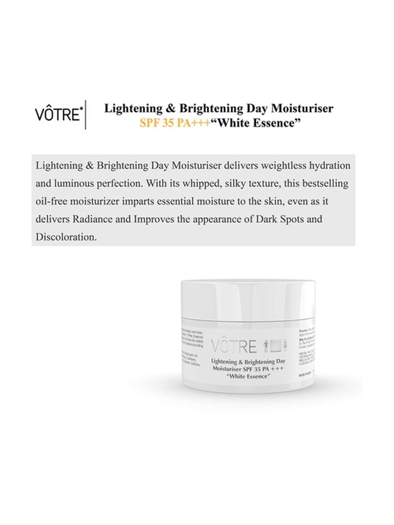 Votre Lightening & Brightening Day Moisturiser SPF 35 PA++ White Essence Mini - 30 gm