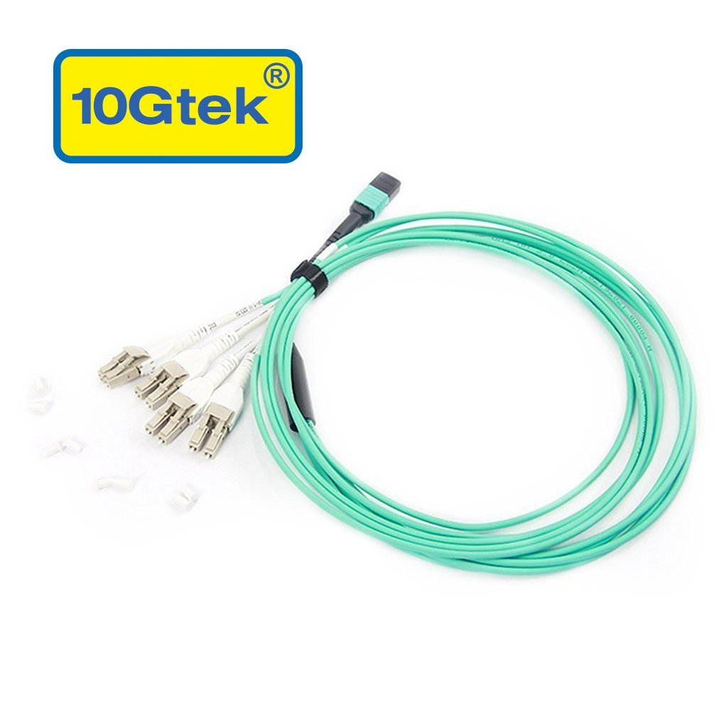 MPO Fan-out Patch Cord, MPO to 8xLC Uniboot 40GbE Fiber Optic Cable, OM3, 3-meter, 10 Packs