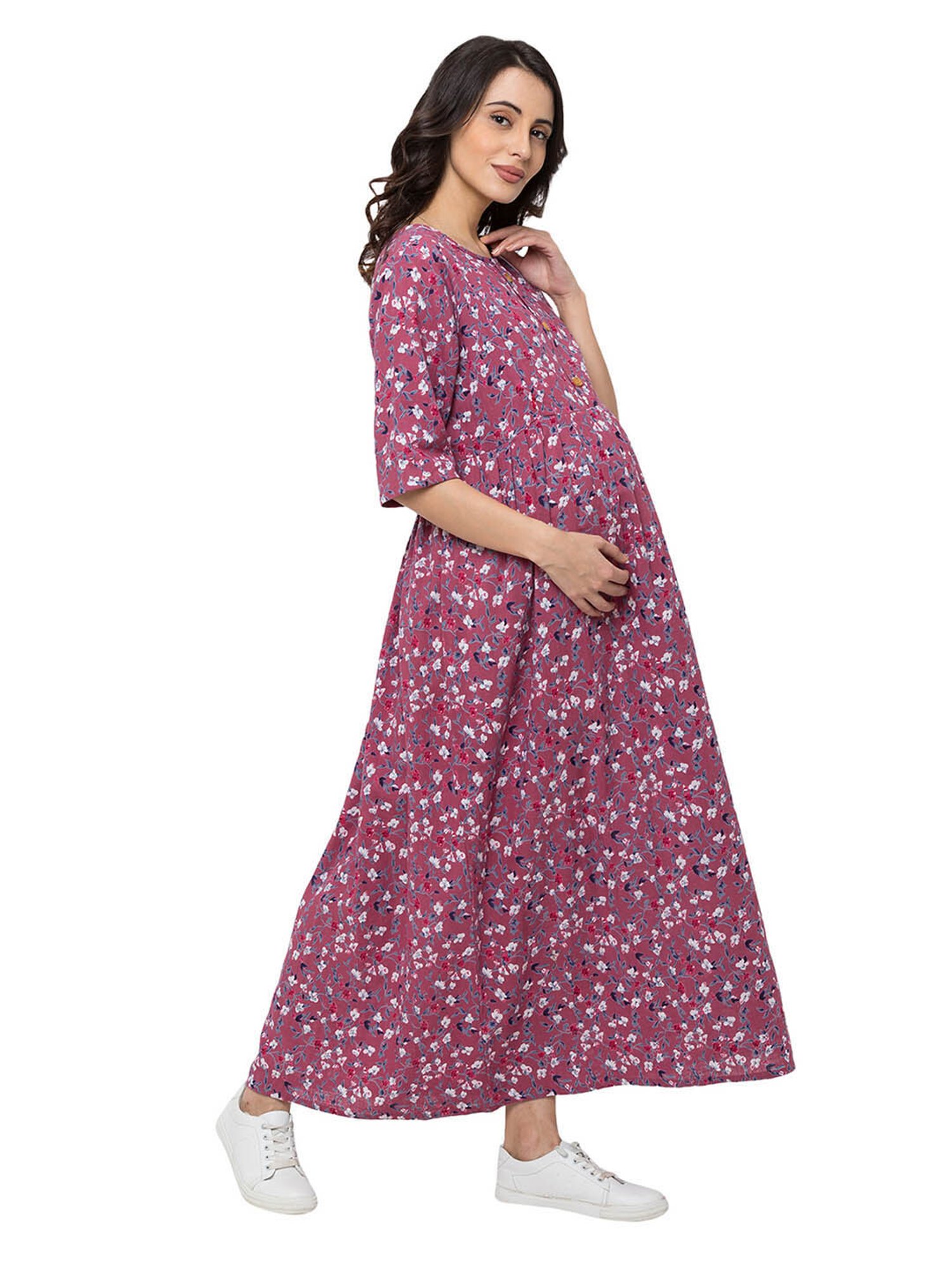MomToBe Pink Printed Maternity Dress