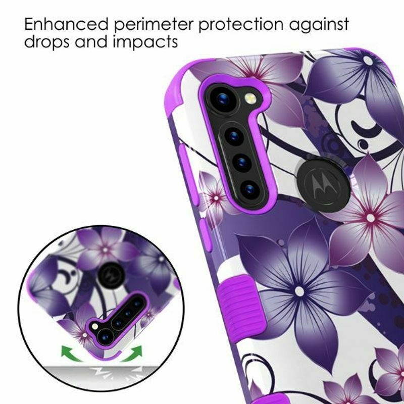 For  Moto G Stylus Purple Hibiscus Flower Tuff Hard TPU Hybrid Case