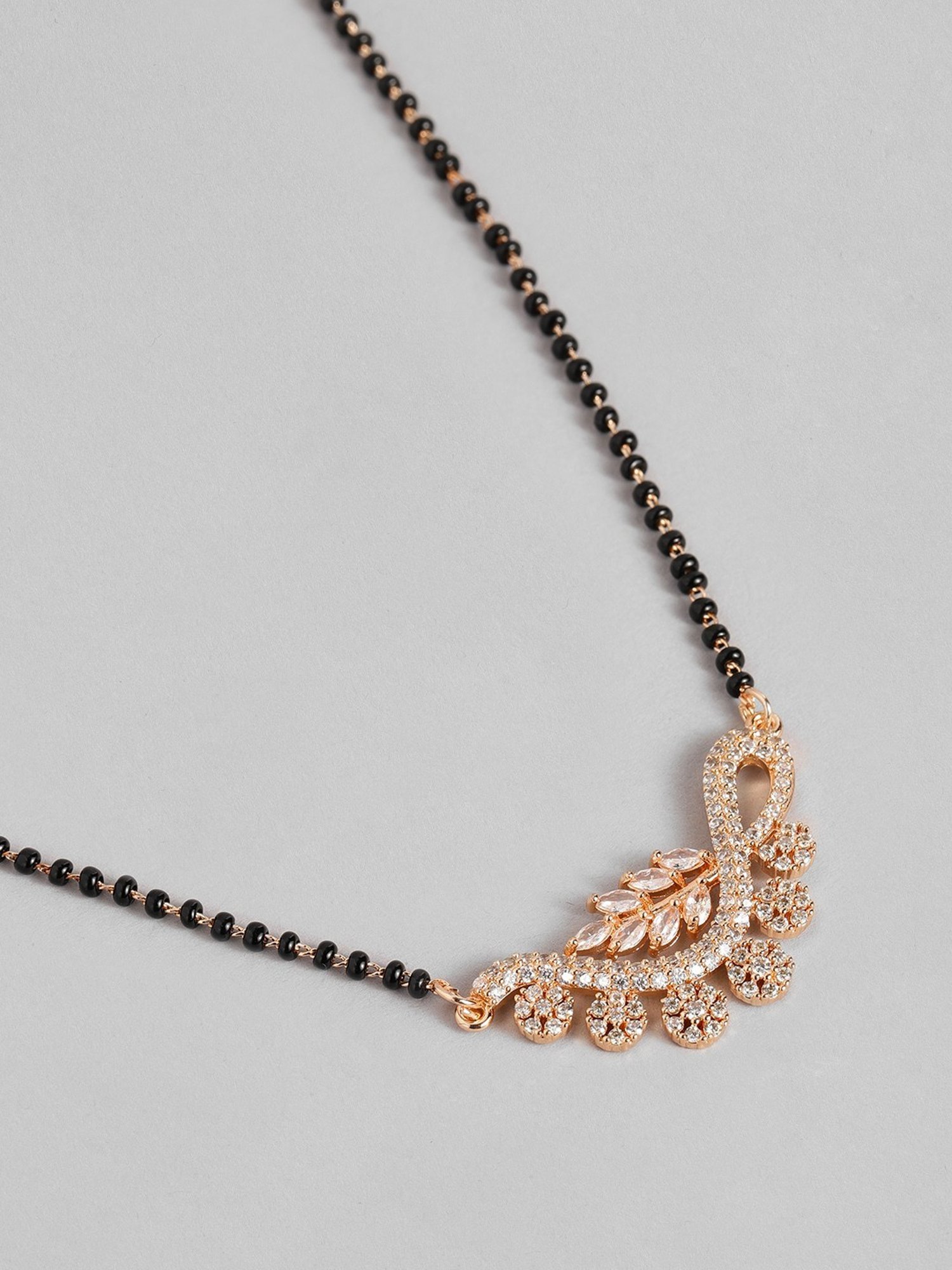 Abdesigns Gold-Plated American Diamond & Black Beaded Mangalsutra