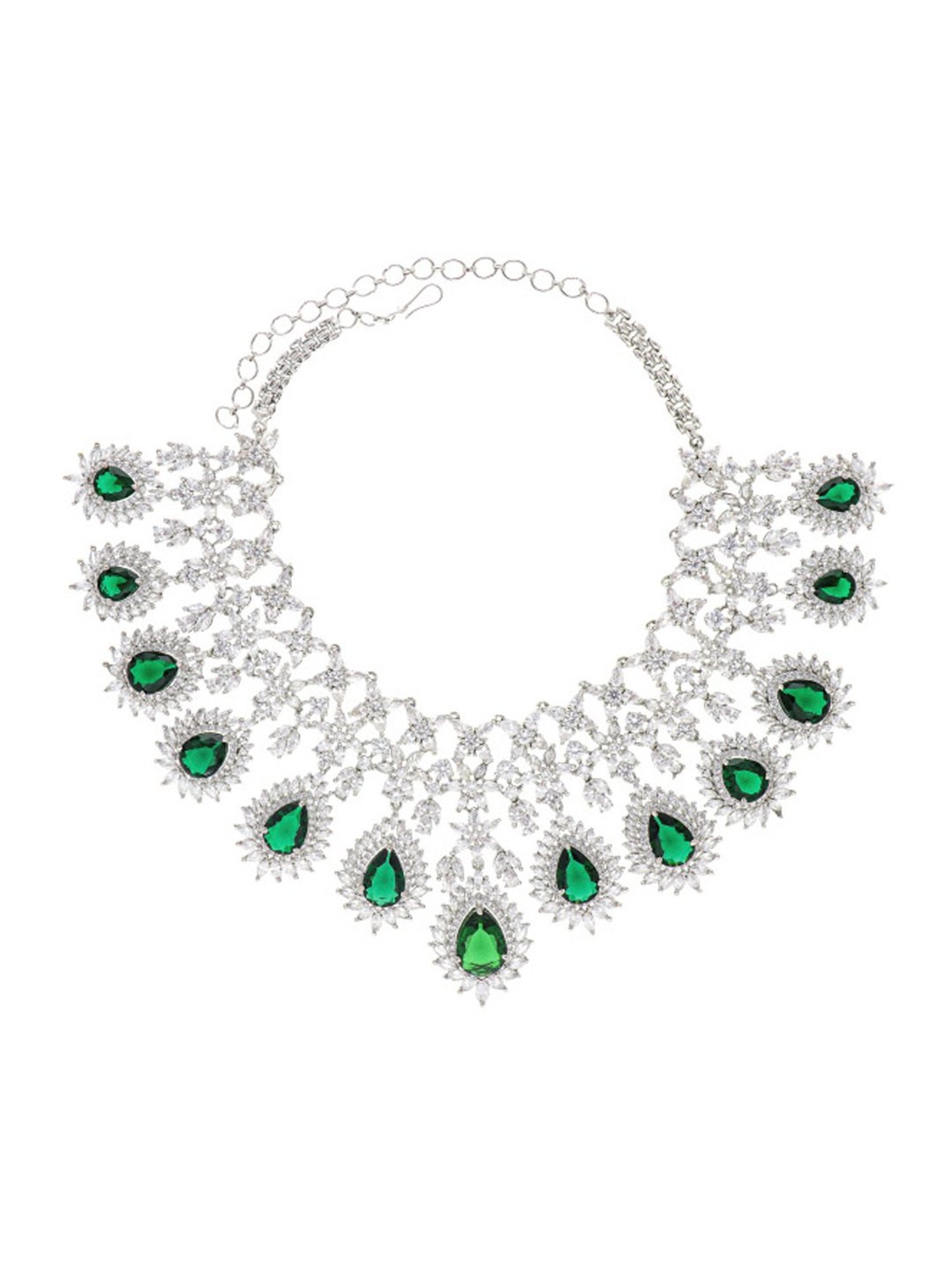 Curio Cottage Feathered Green Diamante Cubic Zirconia Necklace Set
