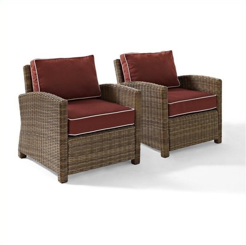 Steel 2 Piece Outdoor Wicker Seating Set with Sangria Cushions in Brown-Pemberly Row