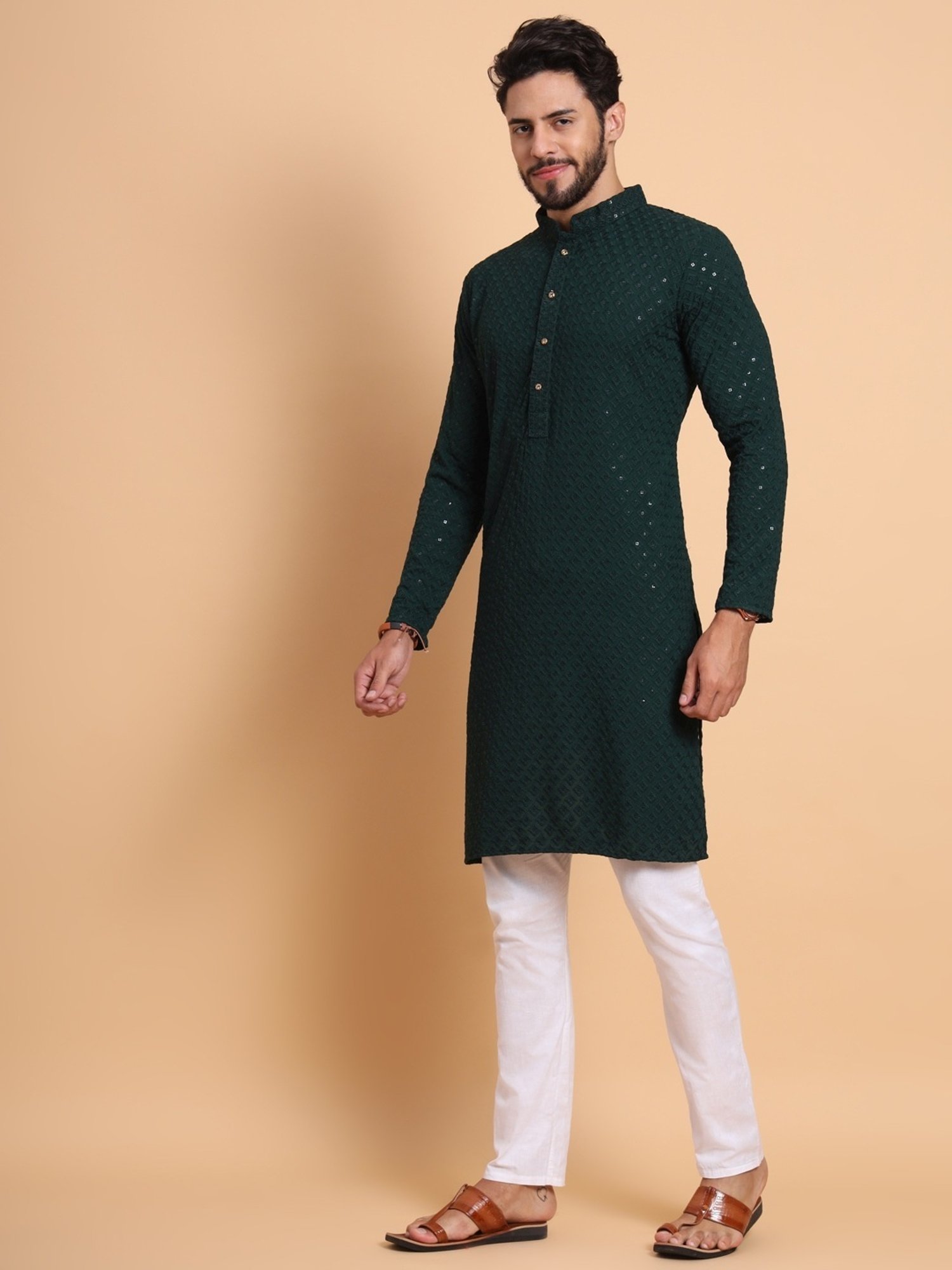 SWAGG INDIA Green Regular Fit Embroidered Kurta