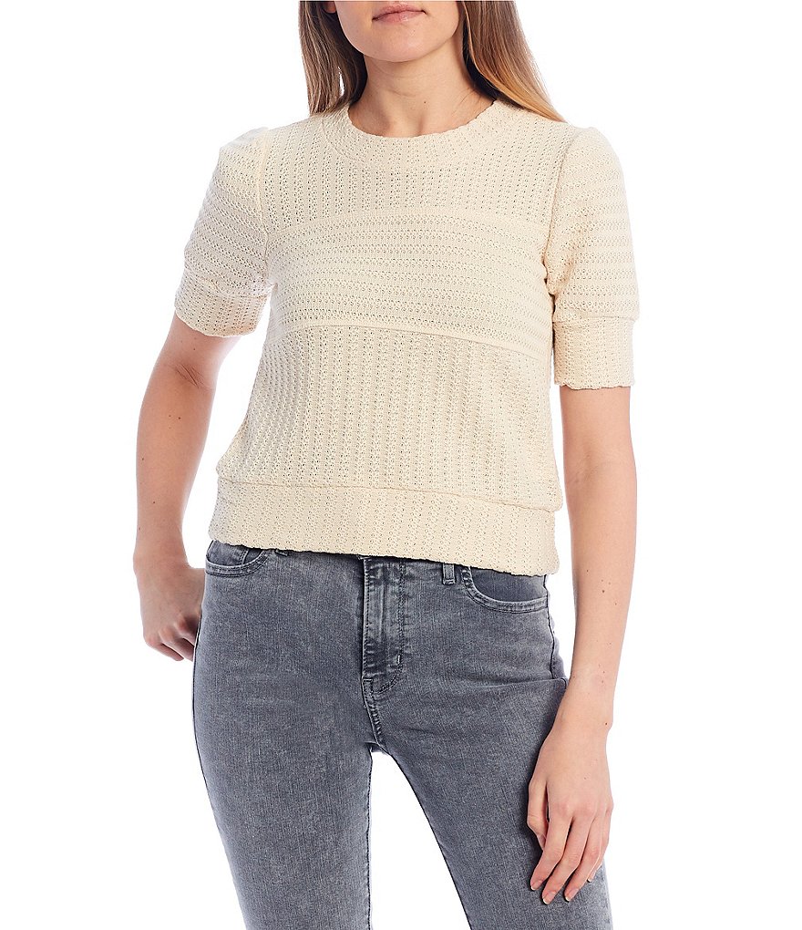 June & Hudson Short-Sleeve Textured Lightweight Sweater Knit Top