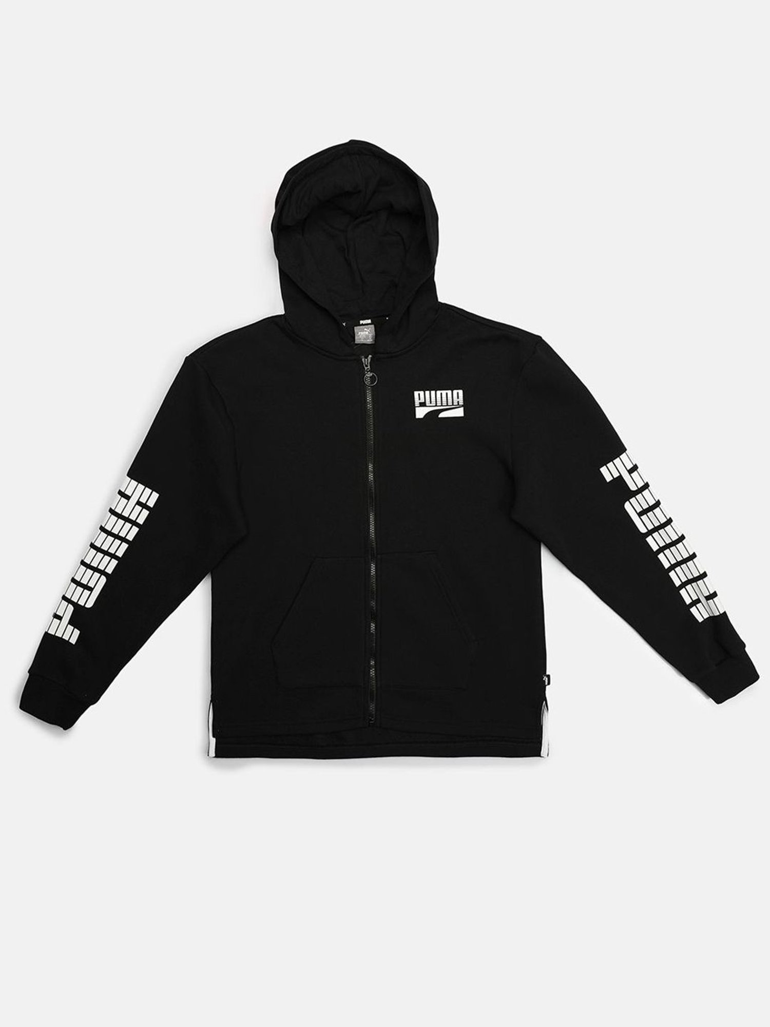 Puma Kids Rebel Black cotton Logo Print Hoodie