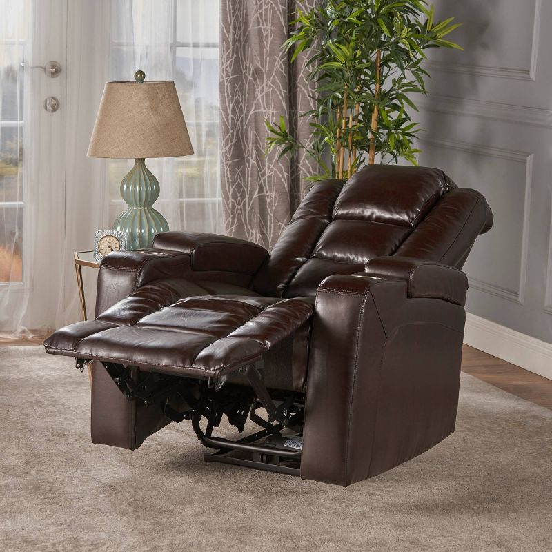 Emersyn Tufted Leather Power Recliner with Arm Storage and USB Cord Brown - Christopher Knight Home
