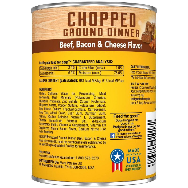 Pedigree Chopped Ground Dinner Wet Dog Food Beef, Bacon & Cheese Flavor - 22oz