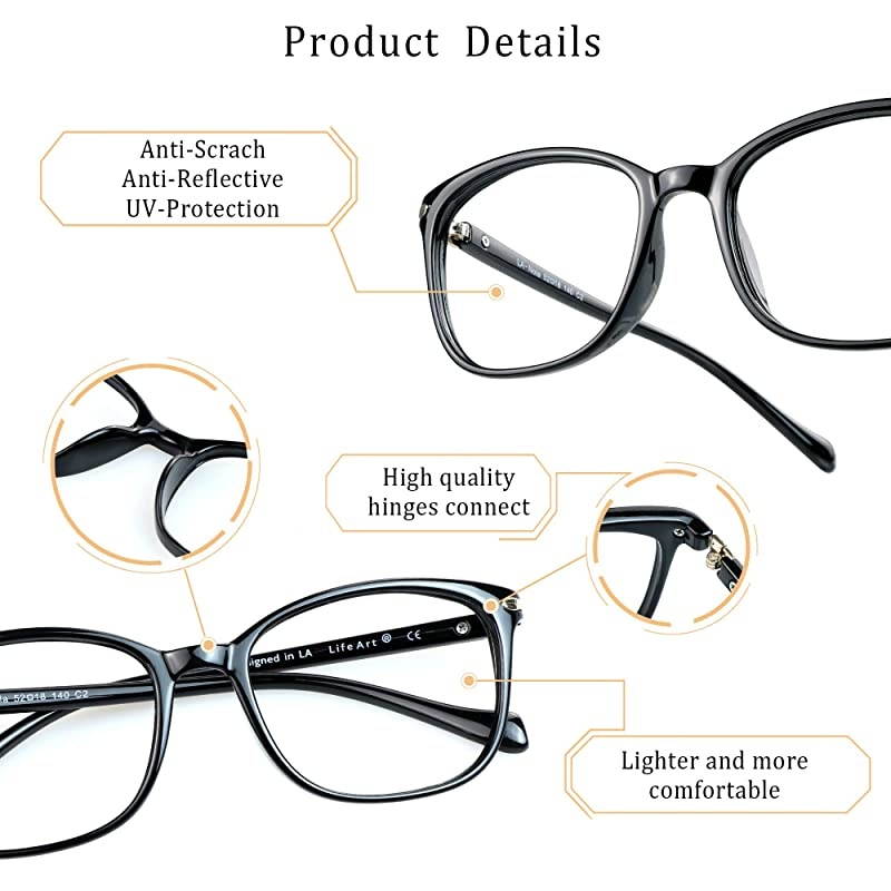 Blue Light Blocking Glasses, Anti Eyestrain, Computer Reading Glasses, Gaming Glasses, TV Glasses for Women and Men, Anti Glare (Black, 2.00 Magnification)