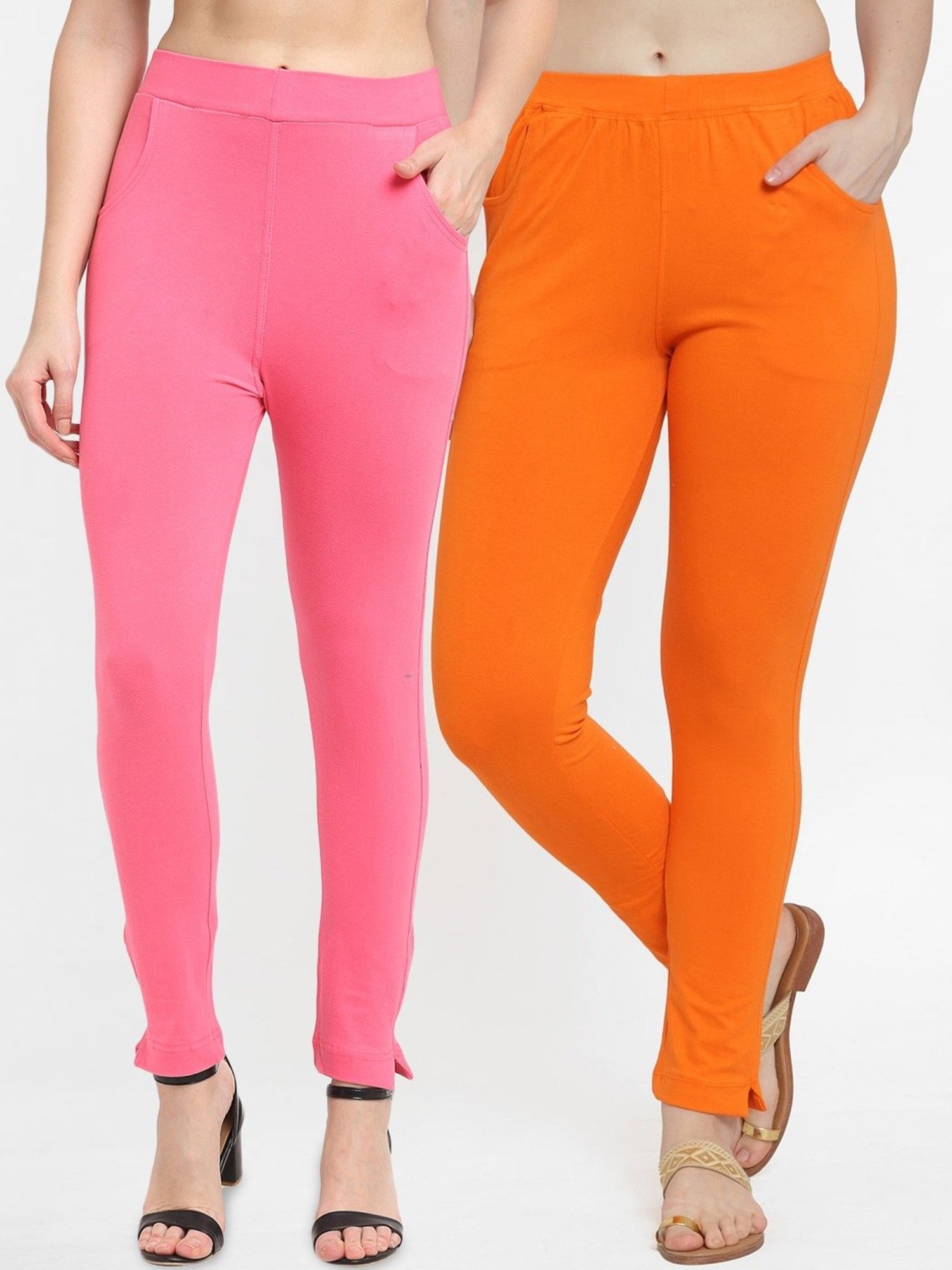 TAG 7 Pink & Orange Cotton Pants - Pack Of 2