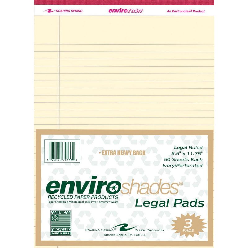 Enviroshades Legal Pads, 8-1/2 x 11-3/4 Inches, Ivory, 50 Sheets, pk of 3