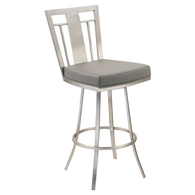 26" Cleo Modern Swivel Counter Height Barstool Gray/Stainless Steel - Armen Living