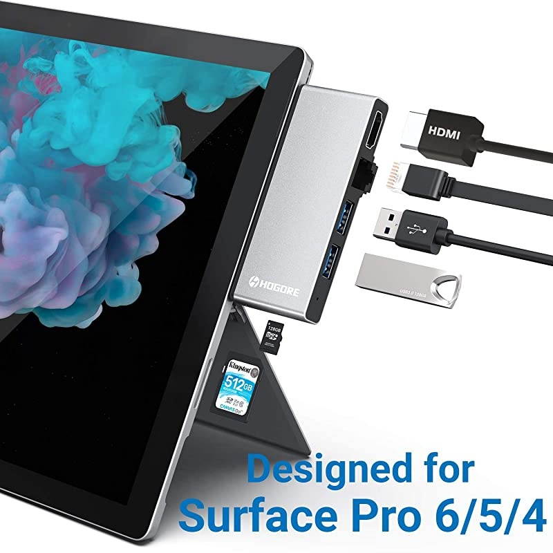 Surface Pro Hub  6in2 Surface Pro 654 Adapter with 4K HDMI 2USB30 Gigabit Ethernet SDTF Card Reader for Microsoft Surface Pro 6 4 5 Accessories Surface Pro Docking Station