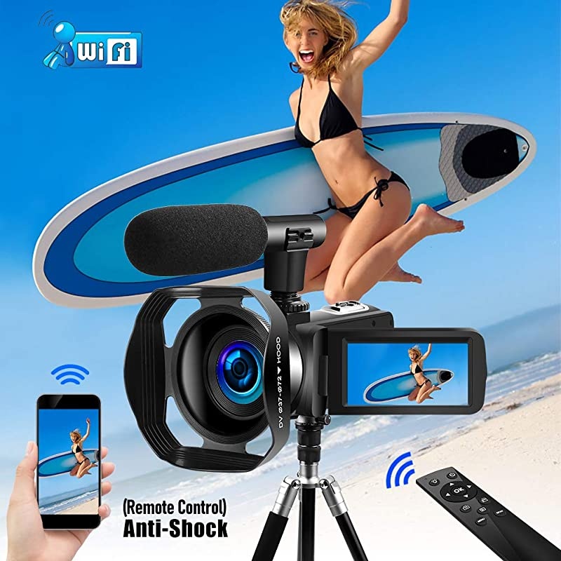 Camera 4K 48MP 18X Digital Camera WiFi Camera for YouTube IR Night Vision Camcorder 360&deg;Wireless Remote Control Vlogging Camera with External Microphone