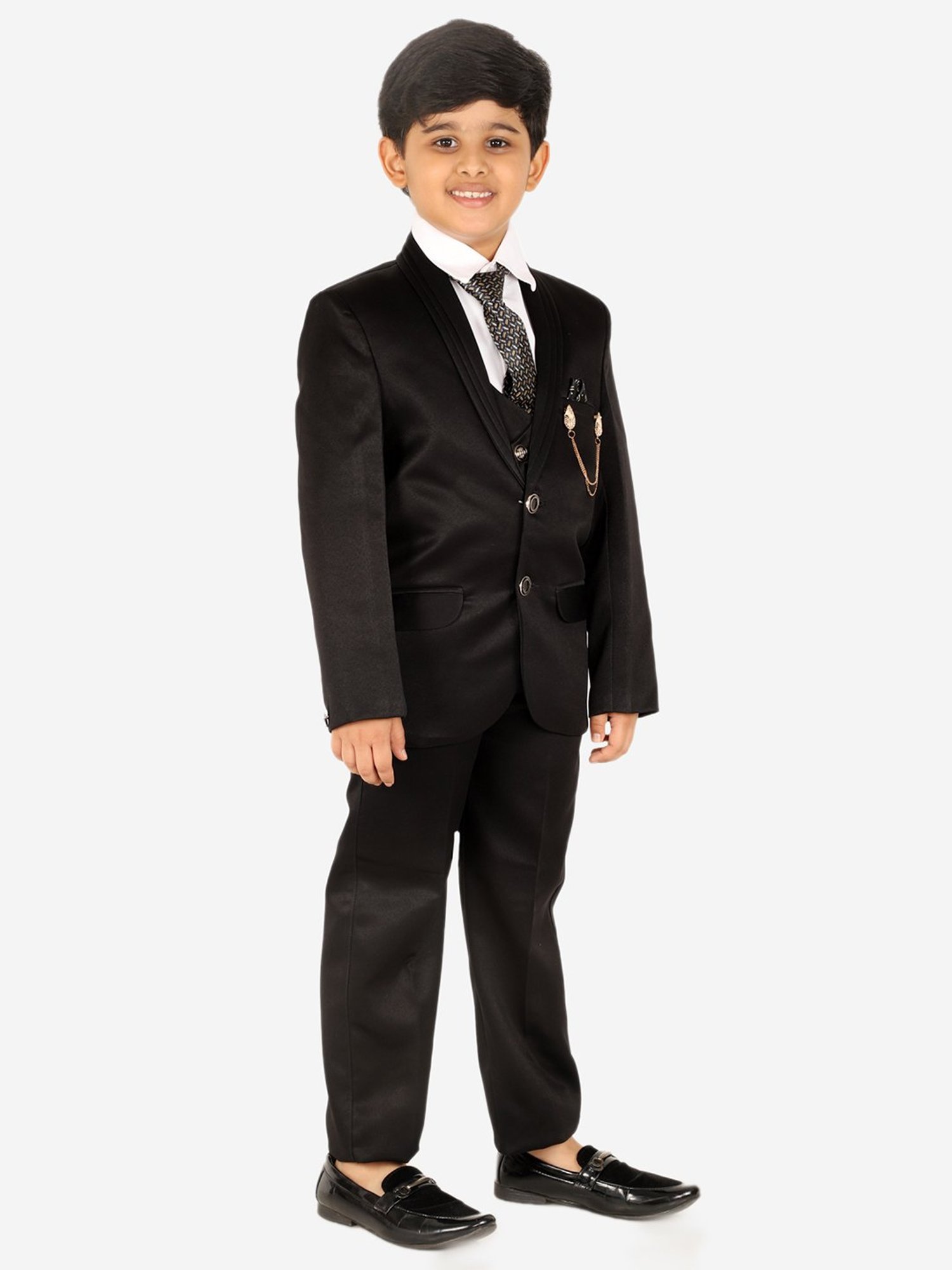 Pro-Ethic Style Developer Kids Black & White Solid Full Sleeves Shirt, Waistcoat, Pants with Tie