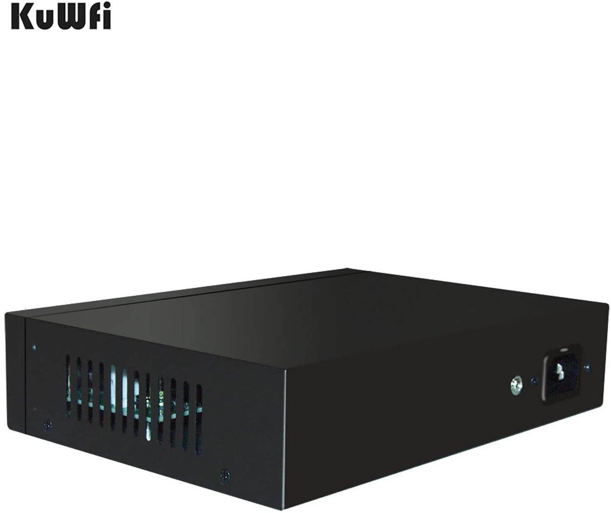 KuWFi 10-Port PoE Switch Gigabit Ethernet 2 Port Uplink 802.3AT/AF 120W Cat5 Unmanaged Metal Smart Desktop Network Power Over Ethernet Injector