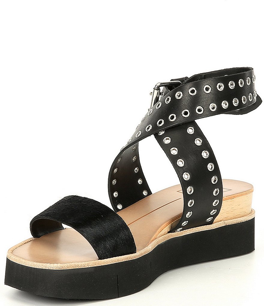 Dolce Vita Panko Stud Calf Hair Studded Leather Platform Sandals