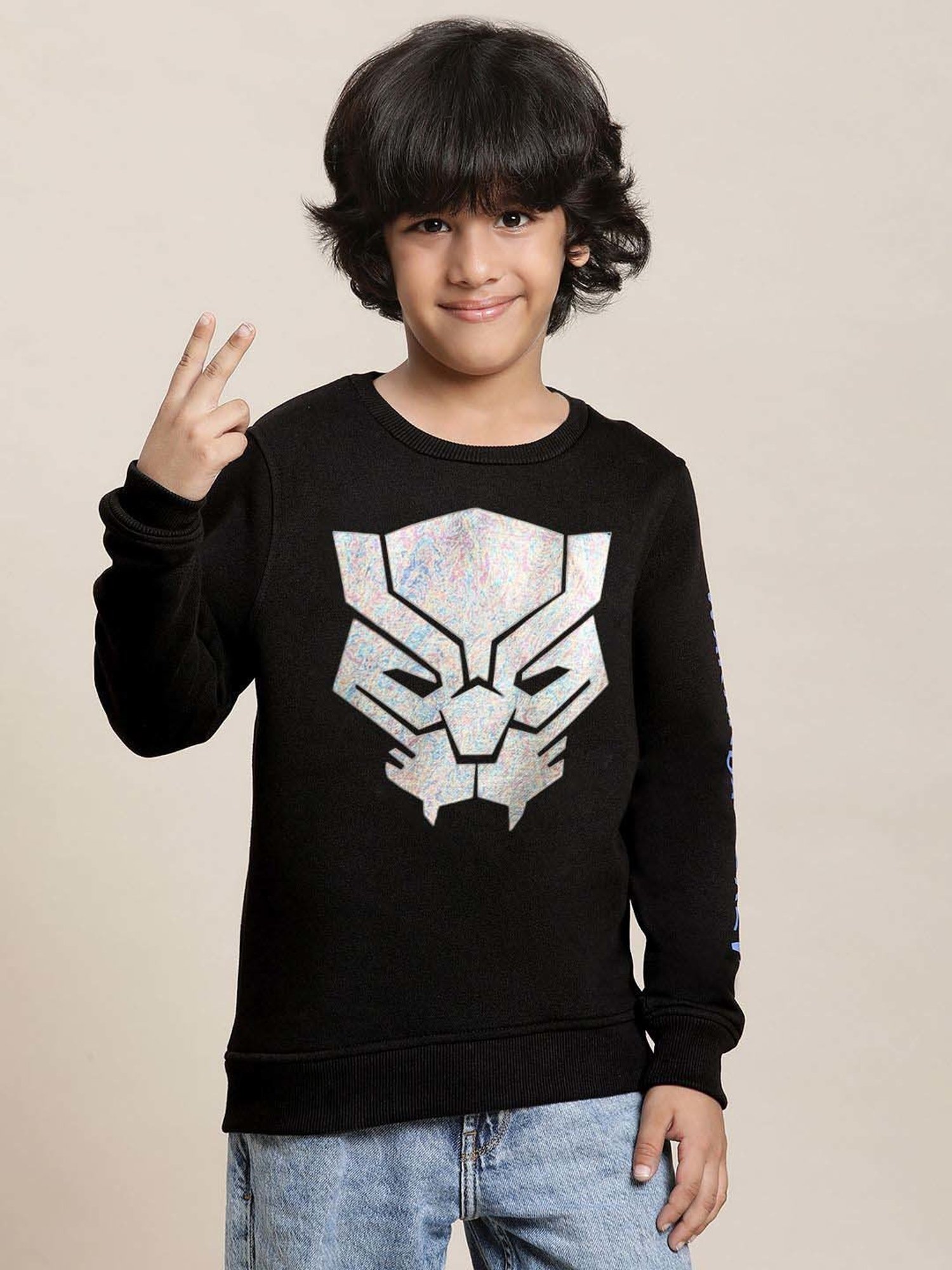 Kidsville Black Cotton Printed Full Sleeves Sweatshirt