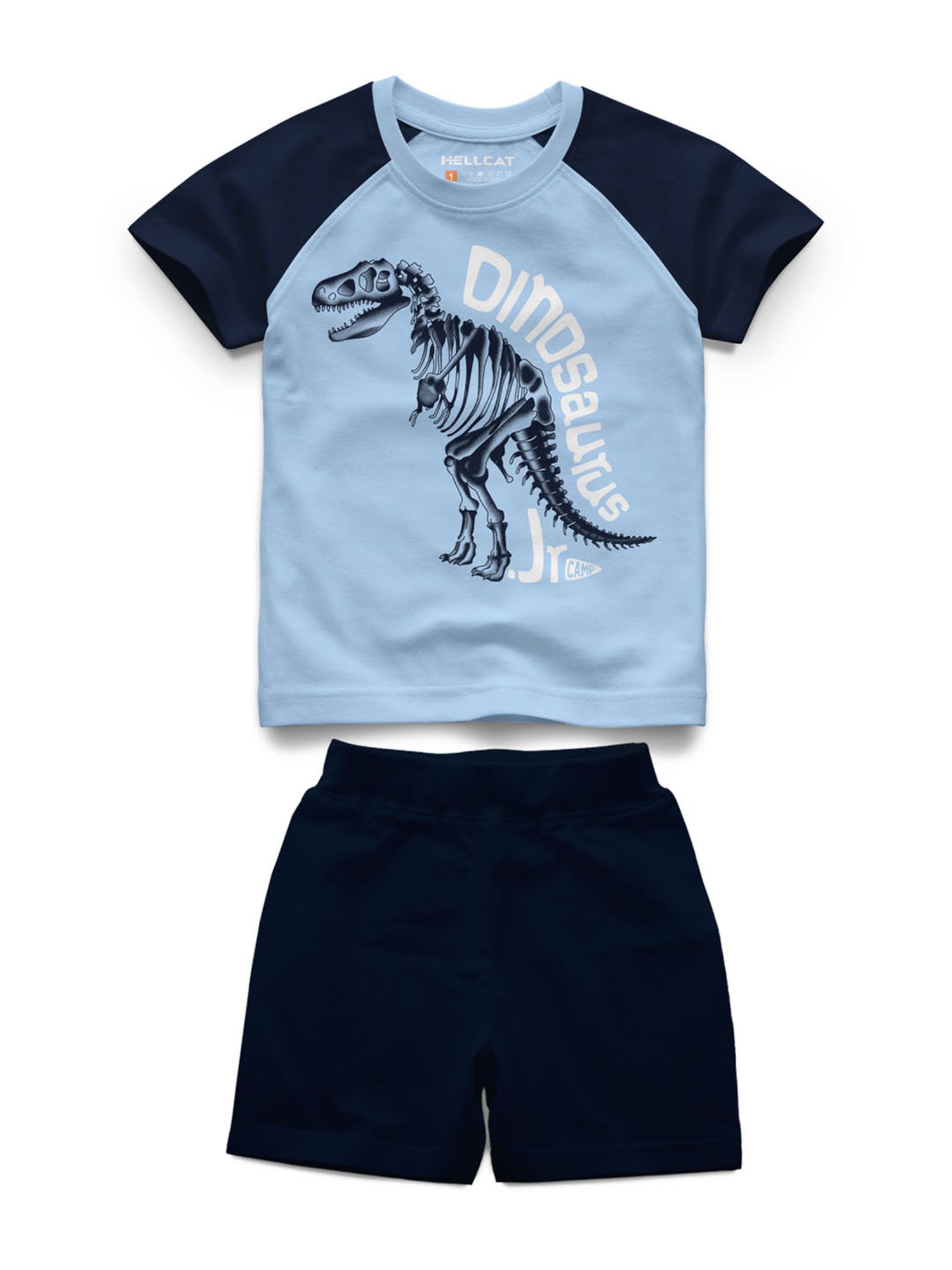 HELLCAT Kids Blue Printed T-Shirt with Shorts