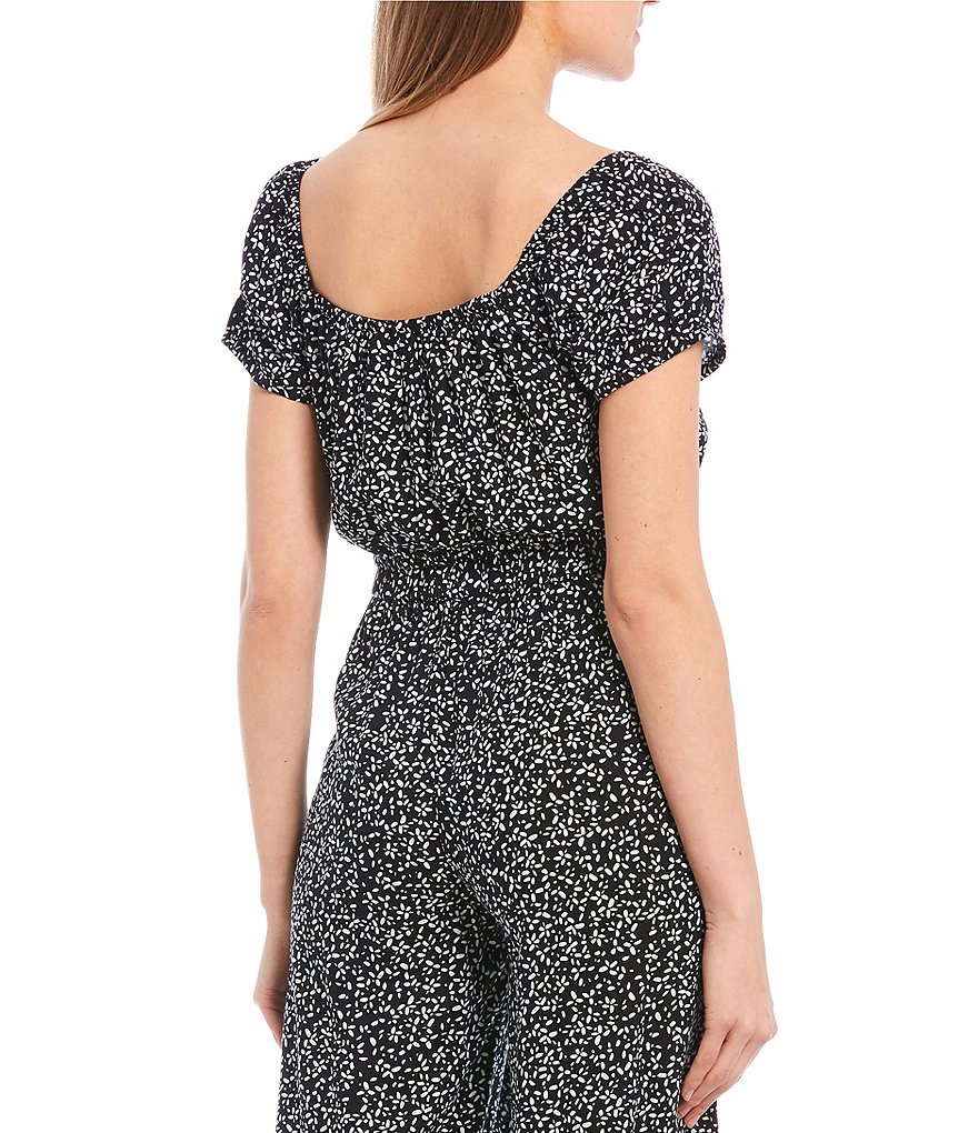 Roxy Coordinating Short Puff-Sleeve Glass Of Gold Printed Crop Top