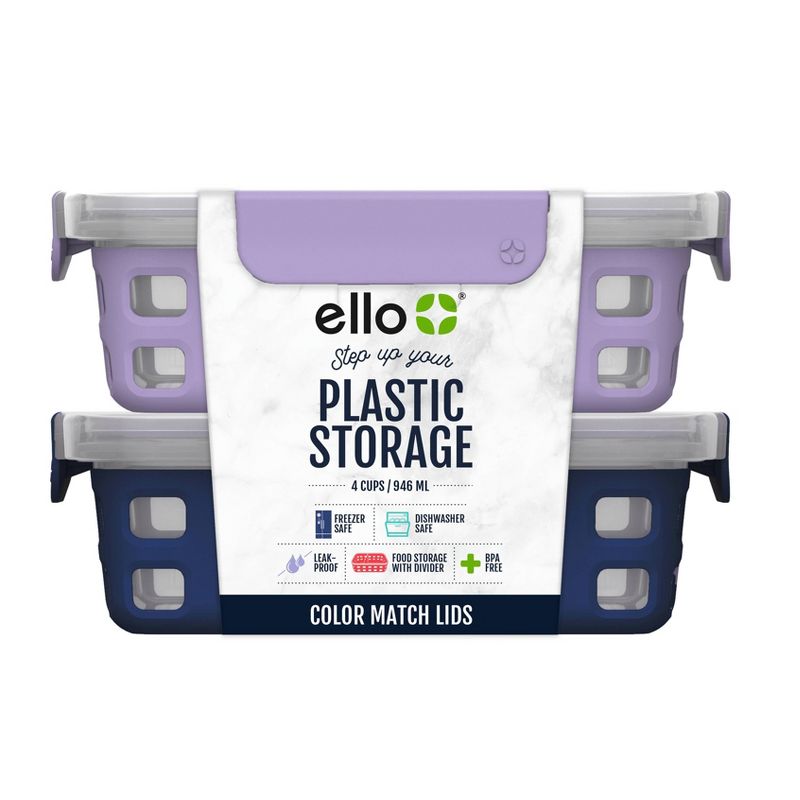 Ello 4pc 4 Cup Plastic Food Storage Divided Container Set