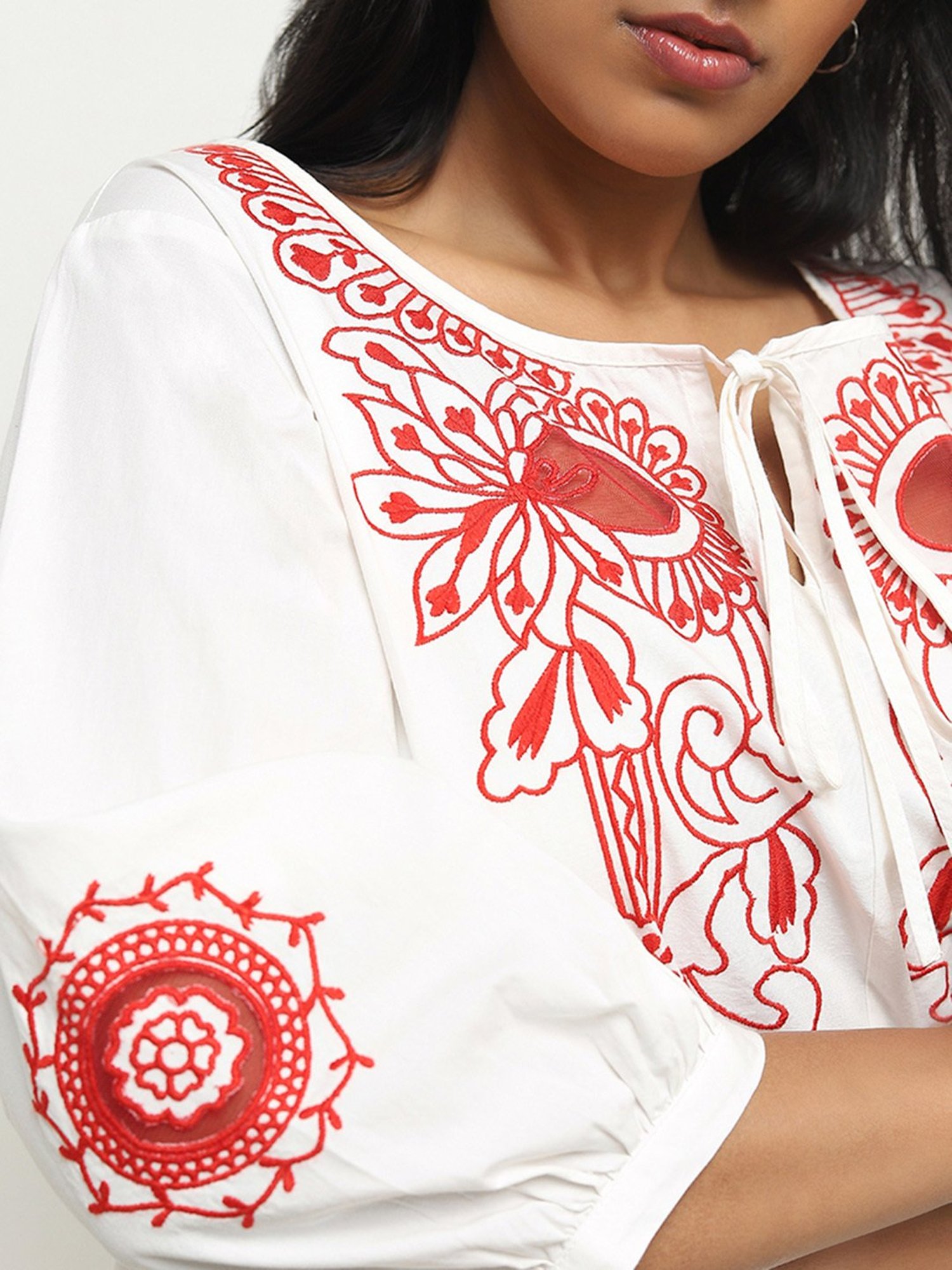 Gia by Westside White Embroidered Cotton Blouse