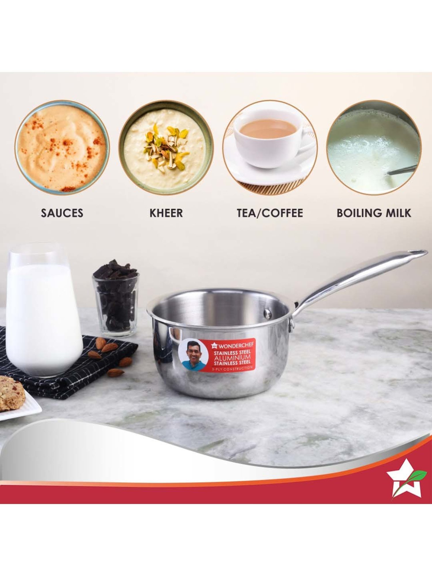 HAZEL Silver Induction Bottom Tope Stainless Steel Patila - 17.7 cm (2500 ml)