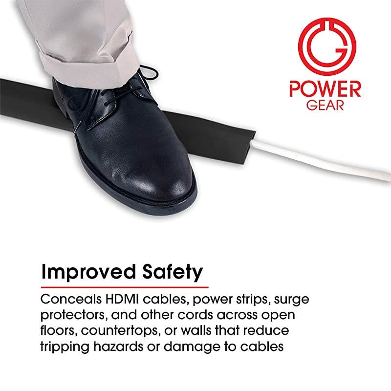 Black 6 Ft Floor Cord Cover Rubber Low Profile Cable Protector 43003