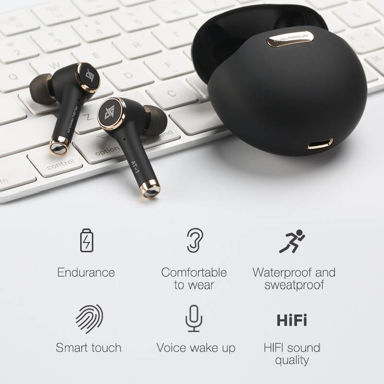 AT-1 TWS Smart Touch Wireless Bluetooth 5.0 Earphone IPX5 Waterproof Sport HiFi Sound Earbuds Noise Reduction Headset