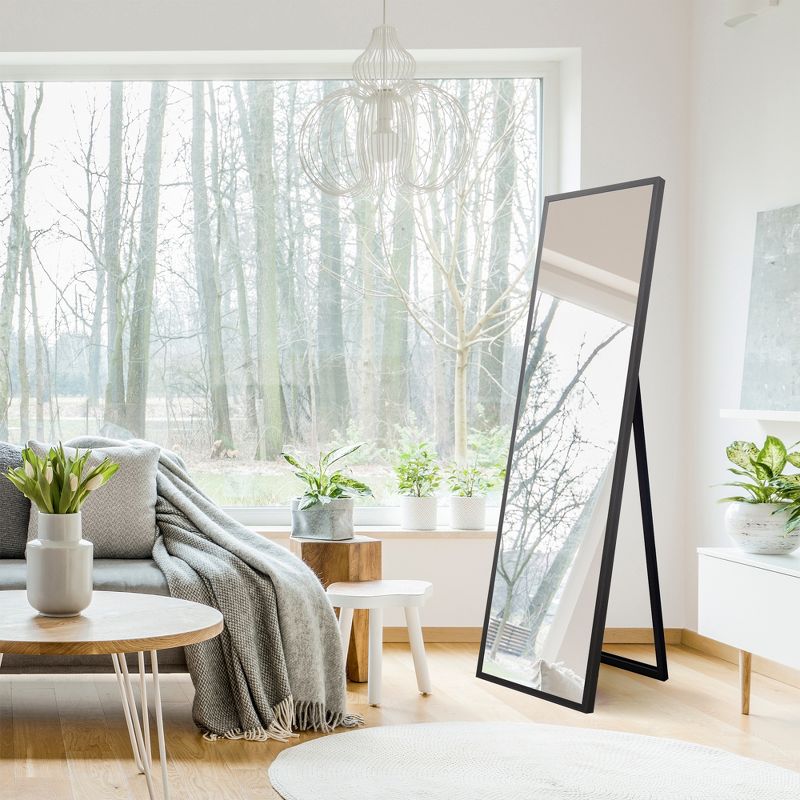 16"x57" Framed Floor Free Standing Mirror with Easel Gray - Gallery Solutions