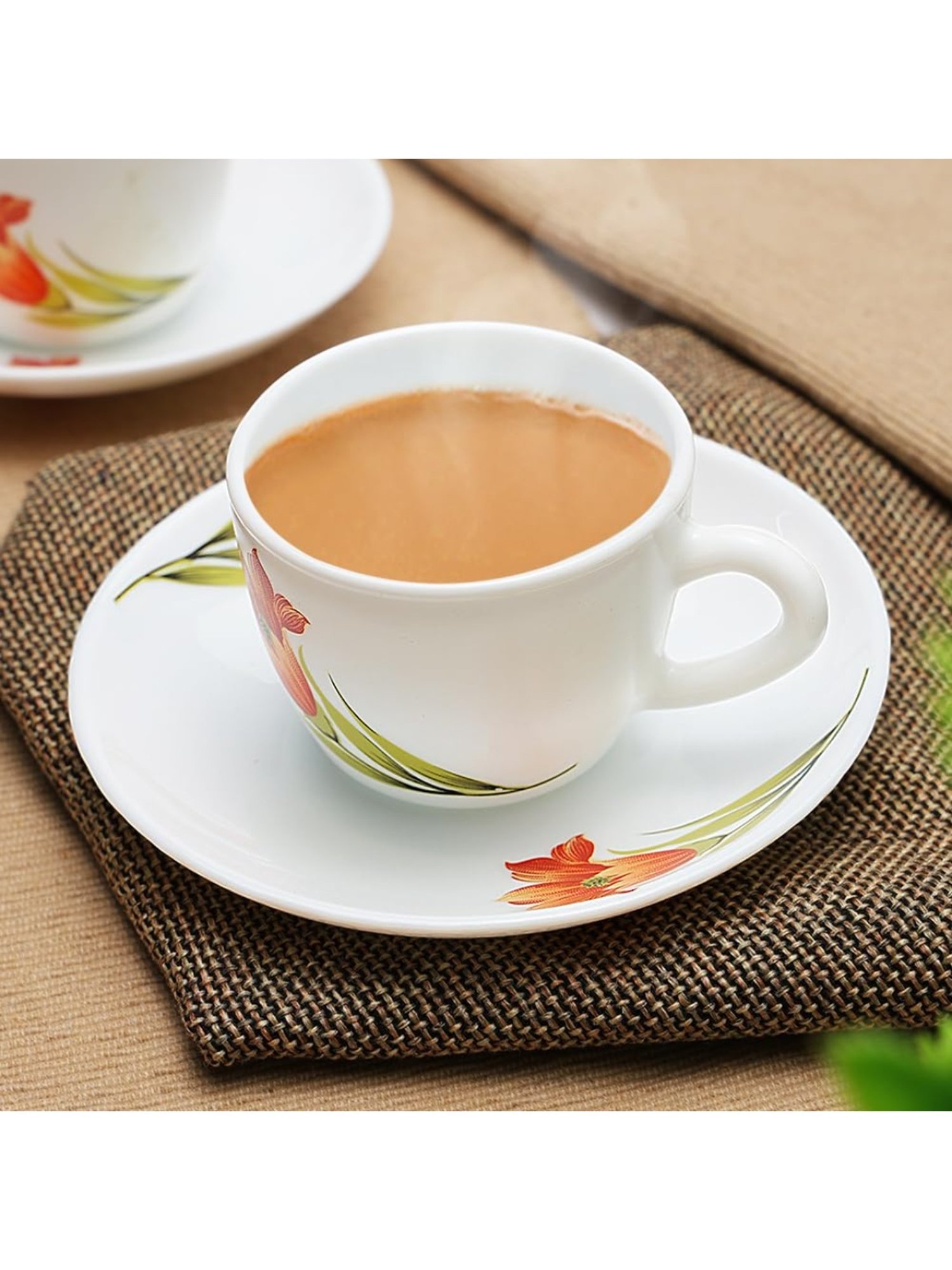 India Circus Floral Blue Bone China Cup Saucer (Set of 8)