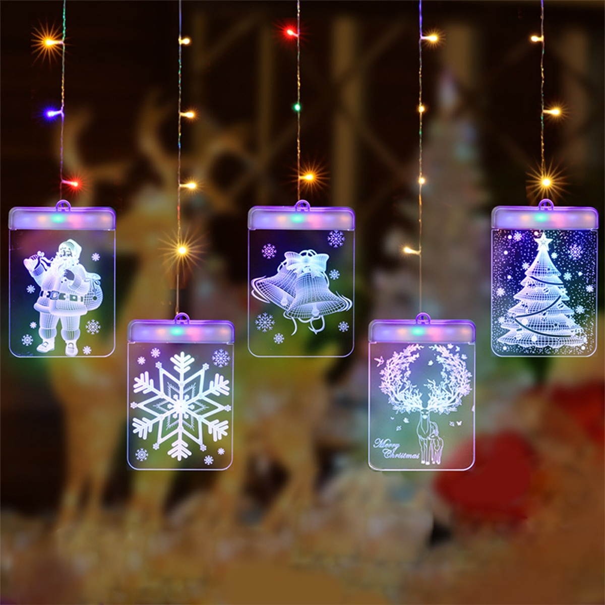 Christmas Party LED Curtain String Lights Decoration 3D Visual Effect USB Powered for Home Room Indoor Bedroom Window Decor, 4.9ft * 2.3ft