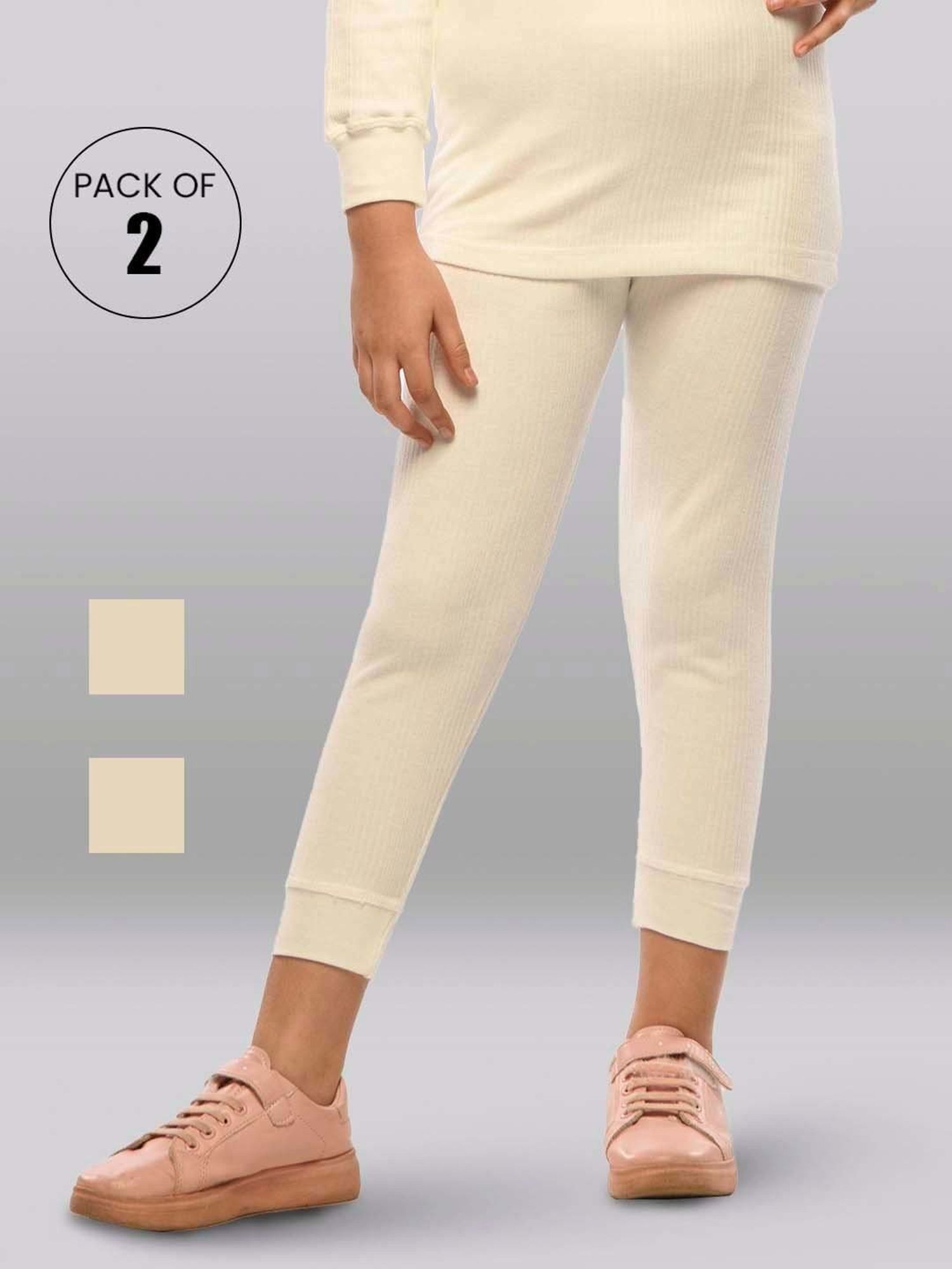LUX Inferno Girls White Skinny Fit Thermal Pants (Pack of 2)
