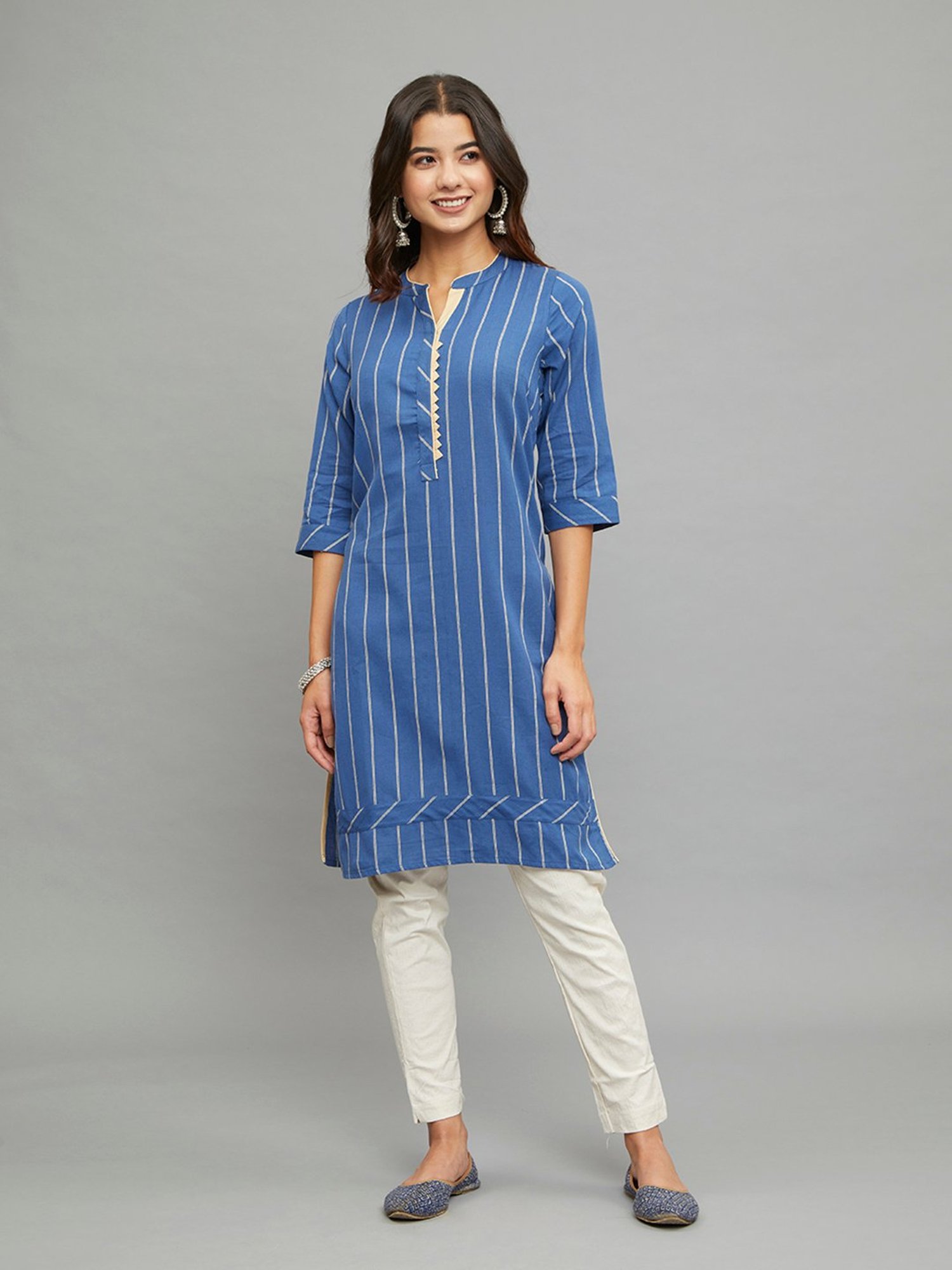 paislei Blue Stripes A Line Kurta