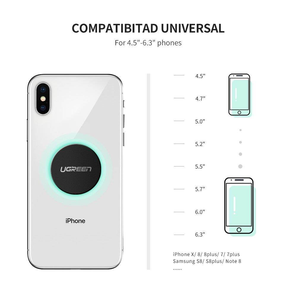 UGREEN Metal Plate for Cell Phone Magnet Holder Magnetic Car Mount with Strong Adhesive Sticker, 2 Round and 2 Rectangle Black