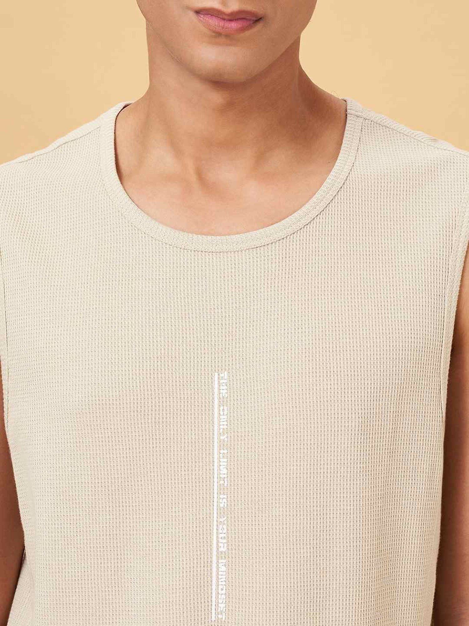 Street 808 By Pantaloons Antique White Cotton Regular Fit Gym Vest