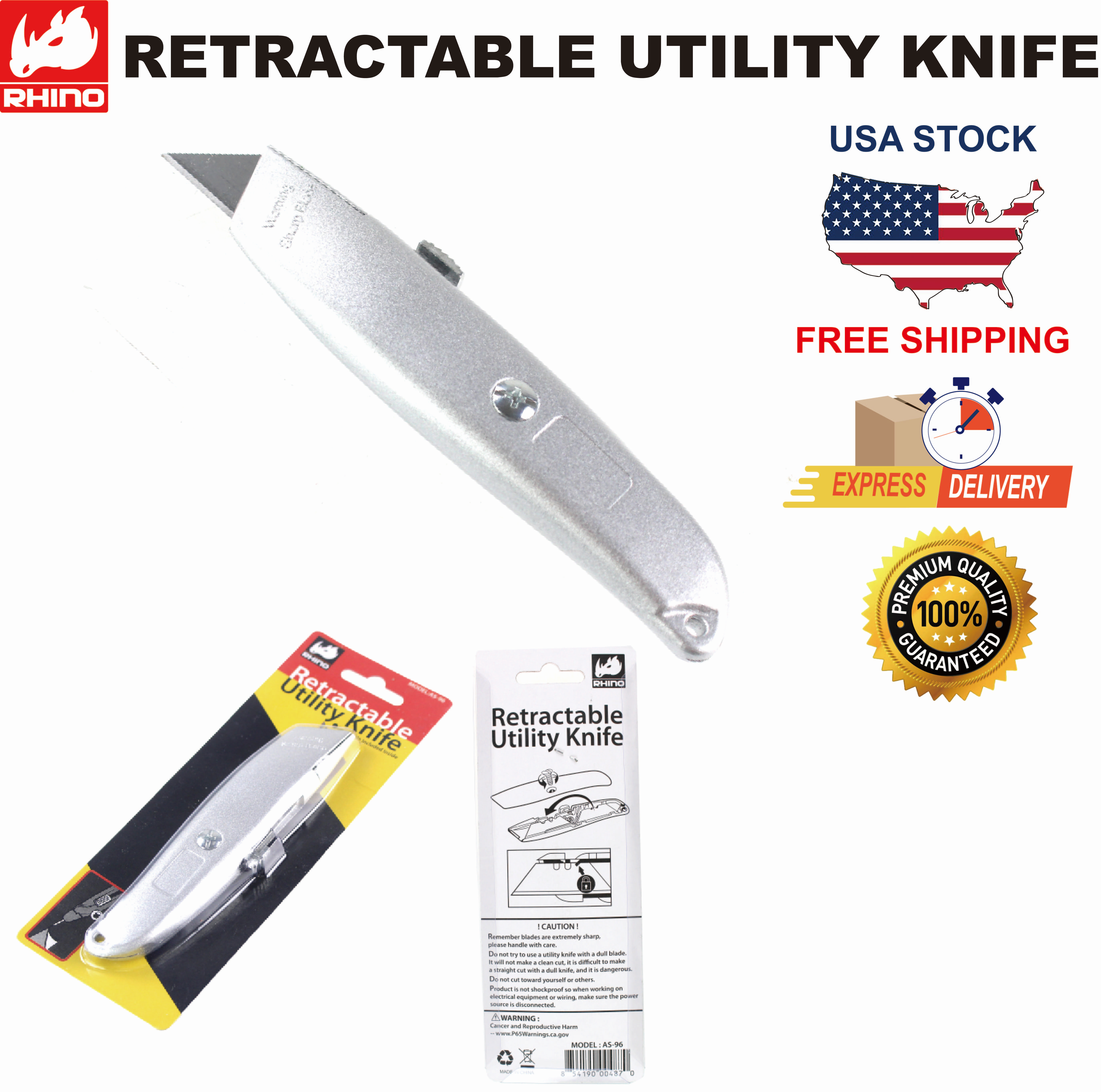 RHINO Retractable Utility Knife Gray 1 Pieces