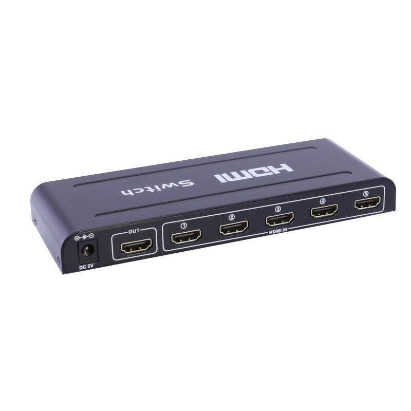 5 Port HDMI Switch W Remote 1080P HDTV HD Aluminium W Power Adapter Black