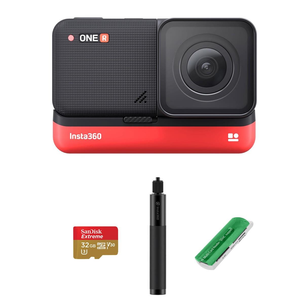 Insta360 ONE R 4K Edition Bundle with 32GB microSD Card Selfie Stick Card Reader