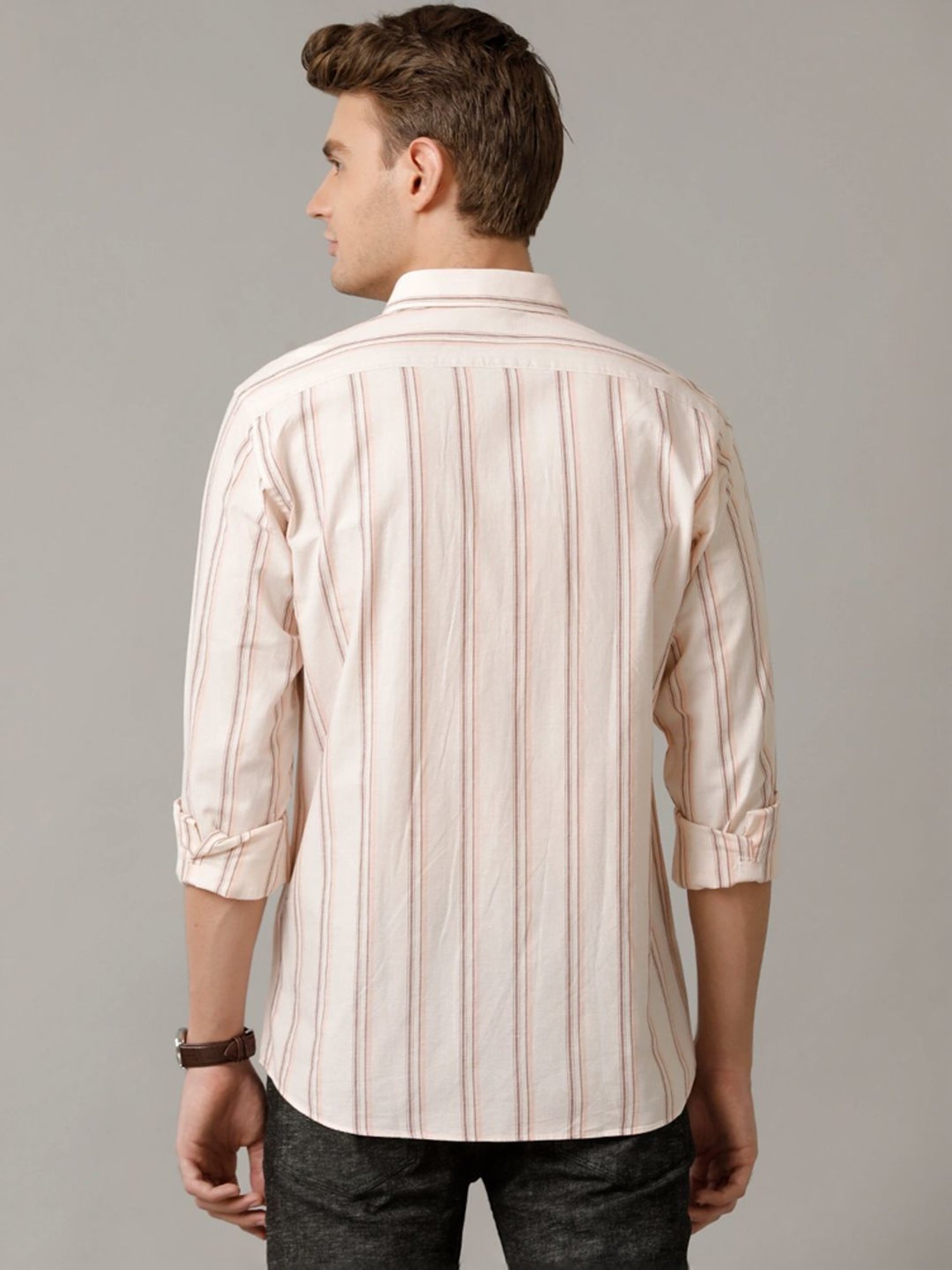 Cavallo By Linen Club Pink Linen Contemporary Fit Striped Shirt