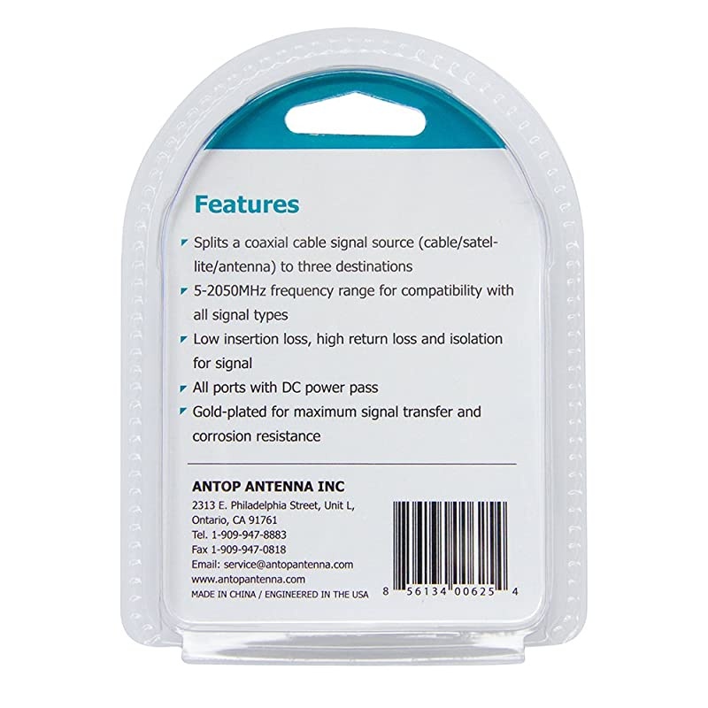 Way TV Signal Splitter,ANTOP Digital Coax Cable Splitter 2GHz- 5-2050MHz High Performance for Satellite/Cable TV Antenna