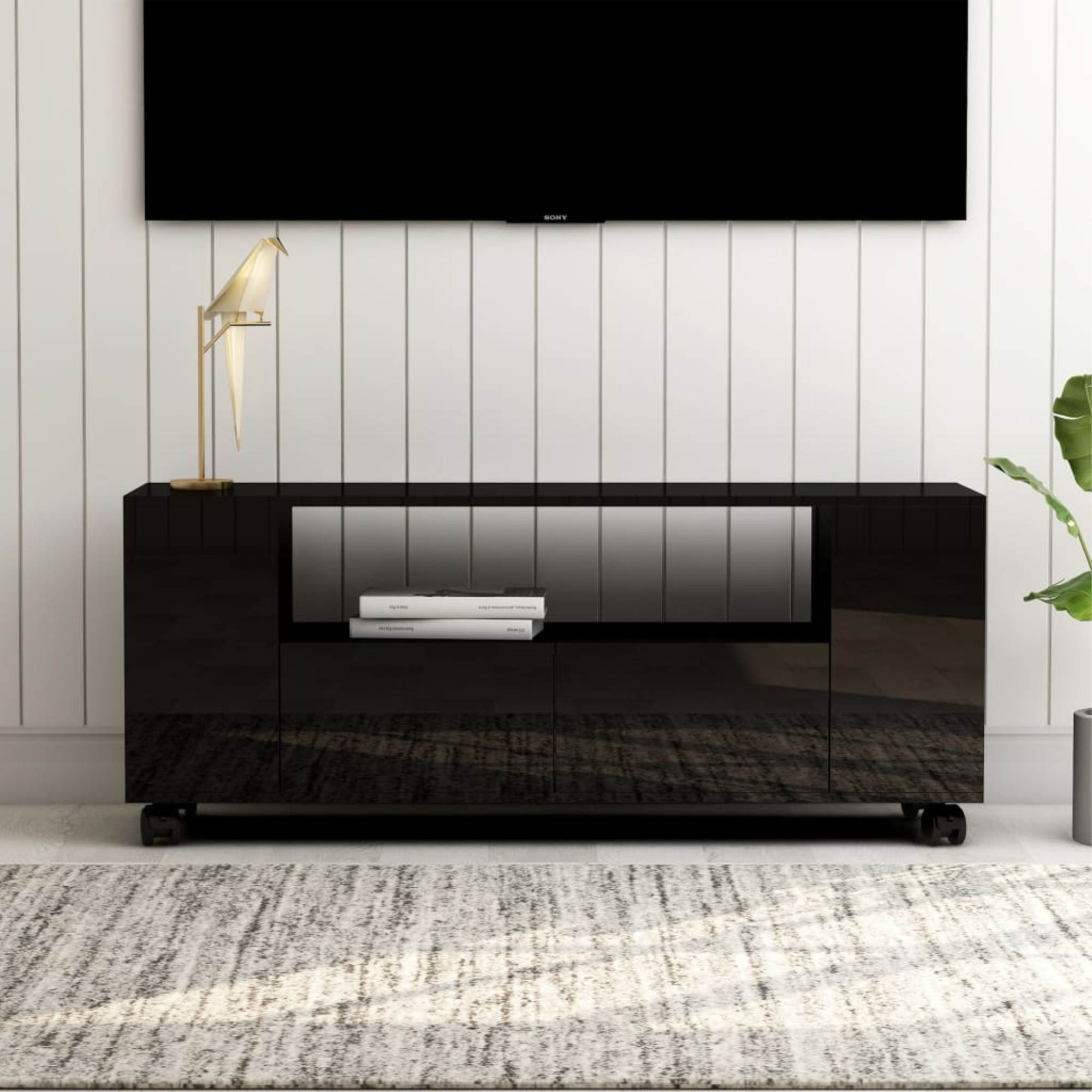 vidaXL TV Cabinet High Gloss Black Chipboard HiFi Unit Stereo Stand Lowboard