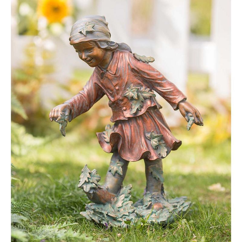 Wind & Weather Autumn Girl in Leaves Garden Statue