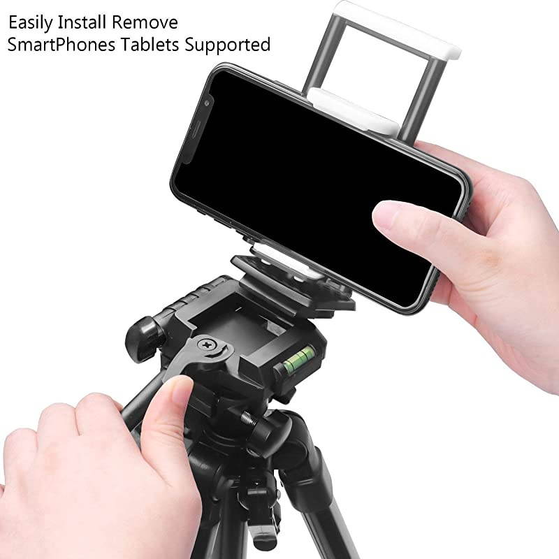 Compatible for iPad iPhone Tripod 62 inch Lightweight Aluminum Phone Camera Tablet Video Tripod + Wireless Remote + 2 in 1 Mount Holder for Smartphone Width 233quotTablet Width 4372quot