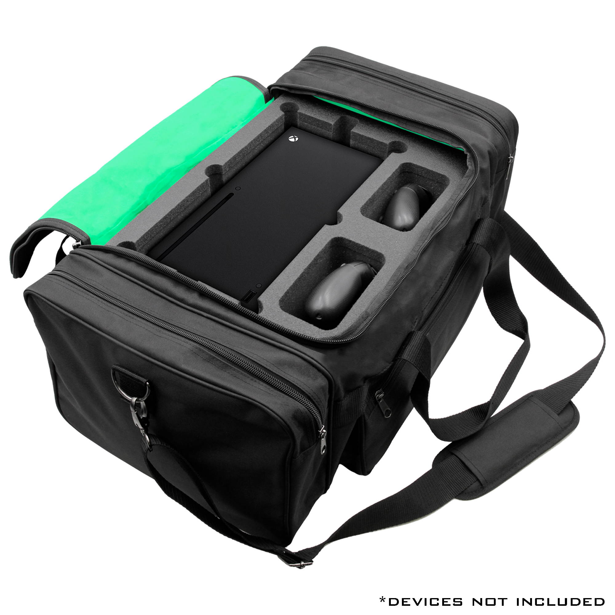 CASEMATIX All-in-One Rugged Duffel Bag Carrier with Custom Foam Padding Designed Compatible with XBOX Series X Gaming Console and Accessories