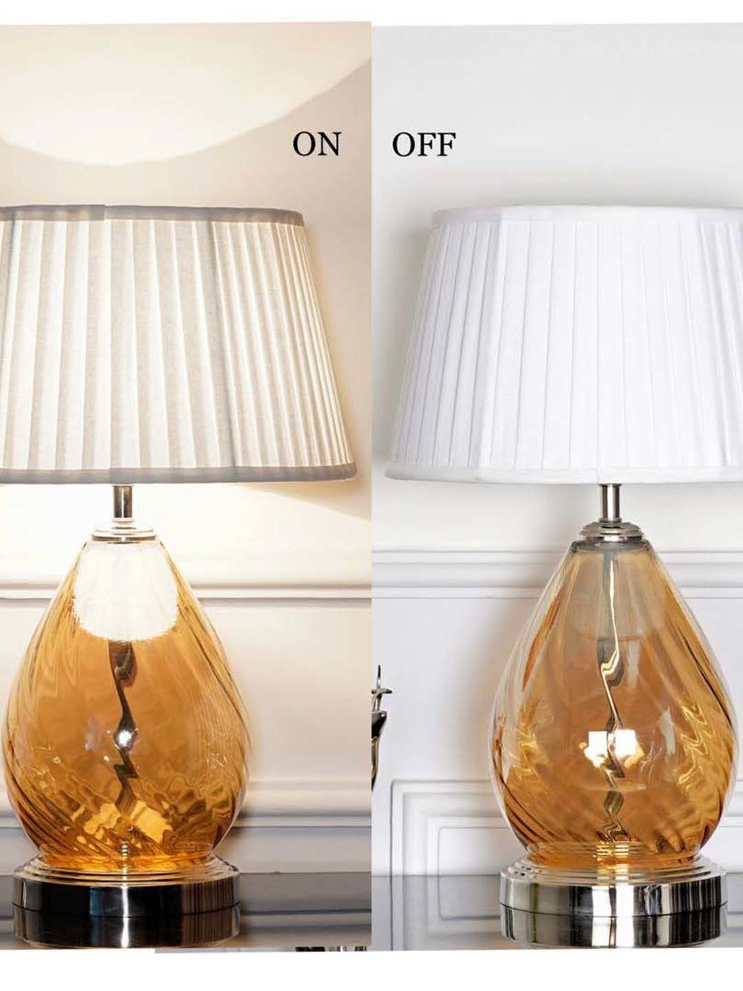 Kapoor Lamp Shades Amber & Nickel Glass Decade Table Lamp With Cotton Shade